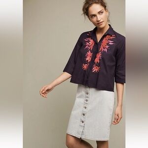 Maeve Anthropologie Embellised Poplin Button Down Shirt Size 4